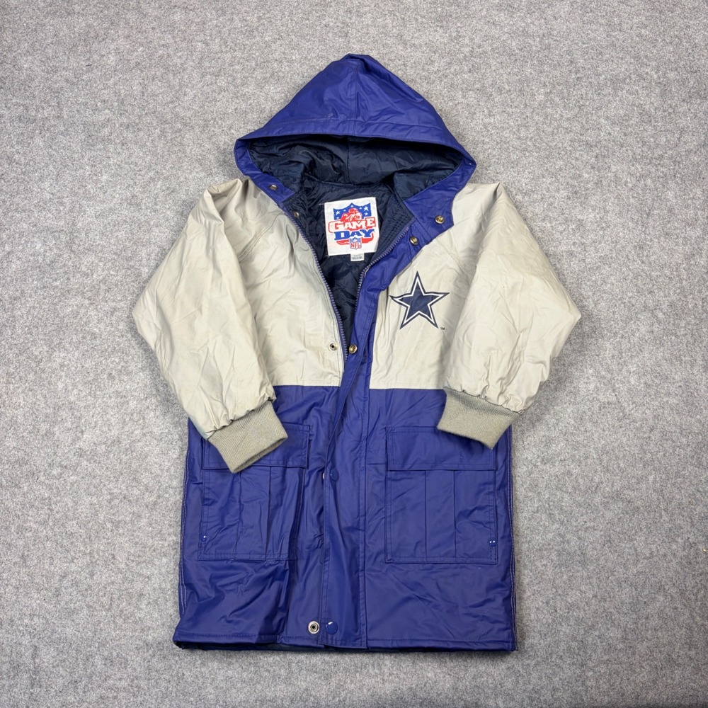 Vintage Dallas Cowboys NFL Game Day Hooded Parka Jacket Blue Grey Kids S 6/7